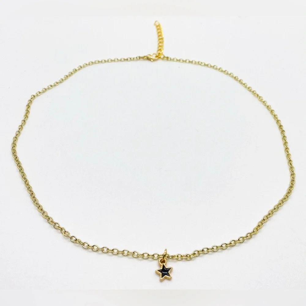 Black Enamel Mini Star Charm Gold Chain Choker Necklace Boho Preppy Y2K Fairy - Picture 4 of 6